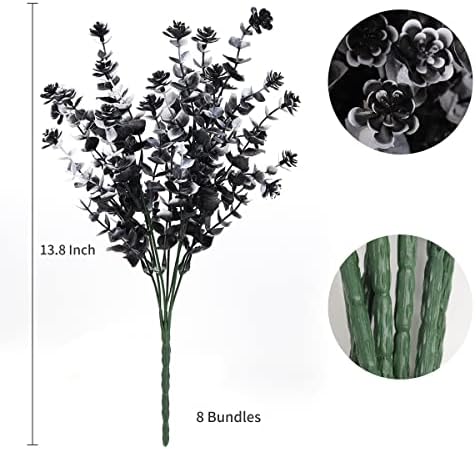 RECUTMS Black Artificial Flowers, Fake Outdoor UV Resistant Plants Faux Plastic Greenery Shrubs Indoor Outside Hanging Planter Home Kitchen Office Wedding, Garden Decor (White+Black)