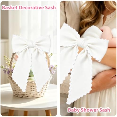 Wreath Sash for Front Door, 2pcs White Wreath Scarf with White Trim