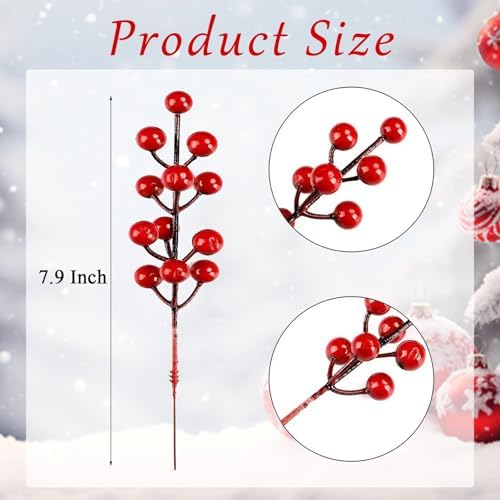 35 Pcs Artificial Red Berry Stems, 7.9 Inch Red Berry Picks Holly Berries Branches for Christmas Tree, Wreath, Holiday Season, Winter Décor Home Decor