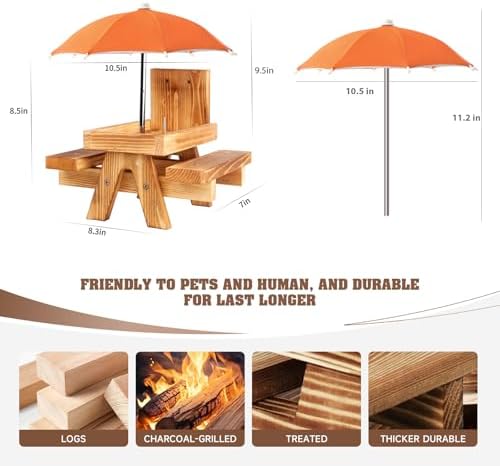 Gnodary Squirrel Feeder with Umbrella, Squirrel Feeders for Outside, Squirrel Picnic Table Feeder - Chipmunk Feeder Hold Corn, Corn Cob, Peanuts (Orange)