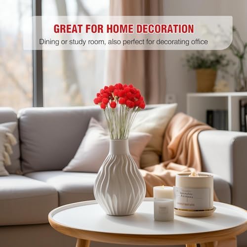 MIHUAGE Dried Globe Amaranth Flower with Wheat Straw 40PCS Bouquet for Vase Home Decor Party DIY Arrangement(Bright Red)