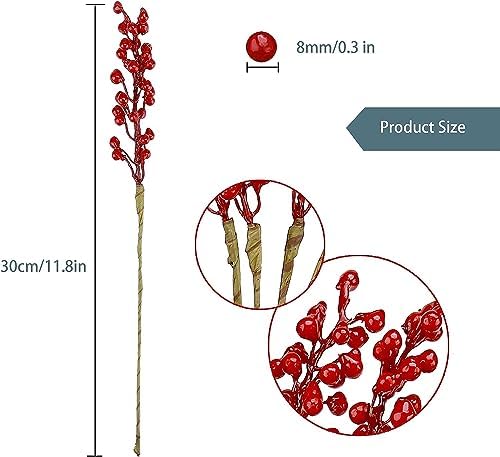 GREENTIME 8 Pack Artificial Red Berry Stems for Christmas Tree Decorations