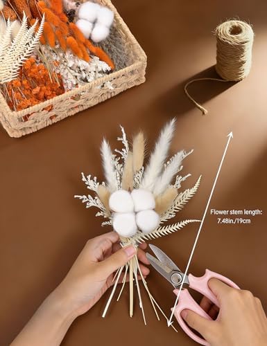xin's convey DIY Natural Preserved Flower Kit Wholesale Preserved Flowers for Vases Stemmed Preserved Flowers Preserved Roses Mini Preserved Cotton Bouquets Fern Leaves Autumn Dried Flowers(Orange)