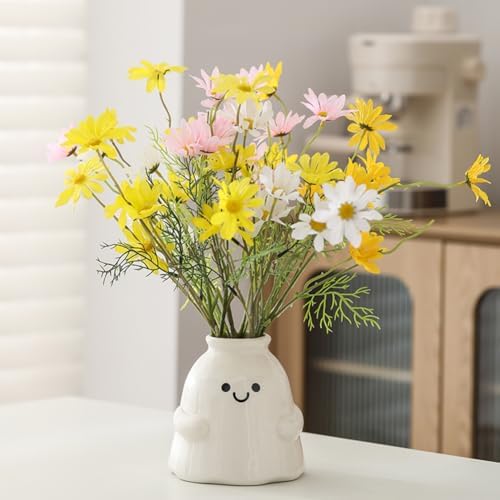 Cute Ghost Vase Ceramic Ghost Bucket Vase, H 5.9" Halloween Vases Ceramic Ghosts Decor for Home Table Desk Bedroom Halloween Decorations, Ceramic Vases for Flowers (B-Bright Surface)