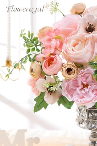 Floweroyal Artificial Flowers Combo Pink Flowers Mix Silk Flowers Roses Peonies with Stems for DIY Wedding Bridal Bouquets, Baby Shower, Floral Arrangement, Table Centerpieces, Home Decorations.