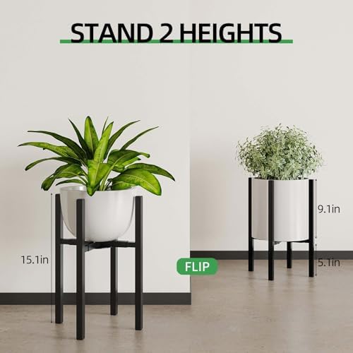 Adjustable Plant Stand Indoor, 2 Heights Black with Round Plate