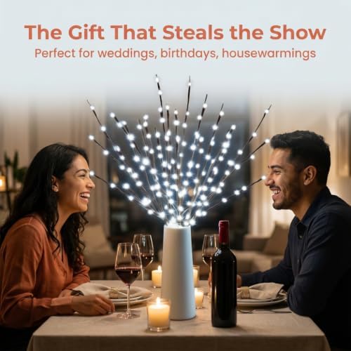 DK177 10Pack Led Branch Light Battery Operated Lighted Branch Vase Filler Willow Tree Artificial Little Twig Power Brown 30 Inch 20 LED for Home Romantic Decoration, 10Pack White