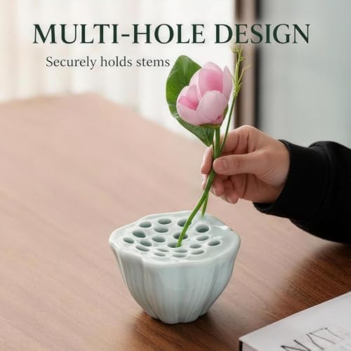 Light Cyan Ceramic Lotus Ikebana Vase 5.5 by 3 Inch