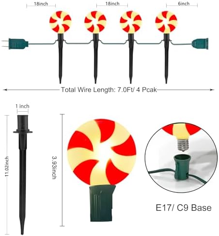 Christmas Lollipop Pathway Lights, 2 Sets 7Ft Christmas Pathway Lights Outdoor with 8 Candy Cane Markers Stake Lights, Candy Cane Landscape Path Lights for Outdoor Lawn, Garden, Yard, Sidewalk