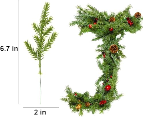 Alpurple 60 Packs Artificial Pine Needles Branches Garland- 6.7 x 2 Inch Green Plants Pine Needles, Fake Greenery Pines Picks for DIY Garland Wreath Christmas Embellishing & Home Garden