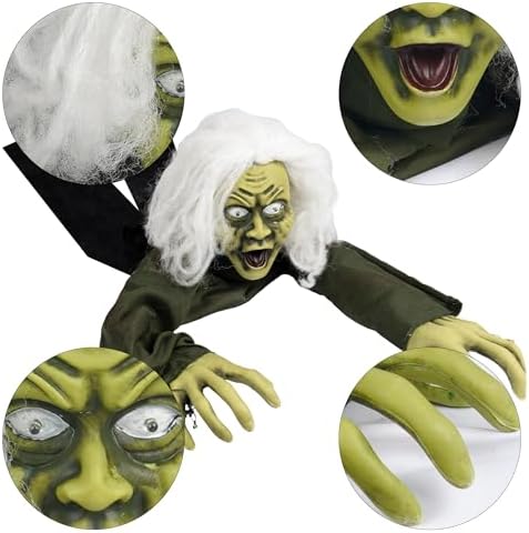 Hourleey Halloween Outdoor Decorations, Animated Zombie Groundbreaker Climbing Prop with Lighted Eyes and Scary Sound, Halloween Decor for Graveyard Haunted House Indoor Lawn Yard