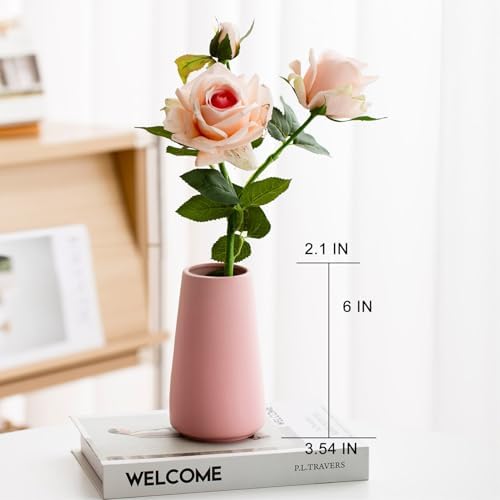 Simple Boho Ceramic Flower Vase for Home Decor (Solid Pink,Small)
