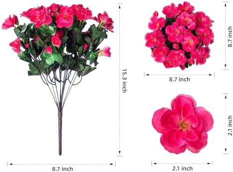 Ivydale Artificial Fake Camellia Flowers Plants for Outdoor Outside Spring Decoration, Faux Silk Hotpink Camellias UV Resistant Look Real for Planter Porch Patio Garden Yard, 3 Large Bundles