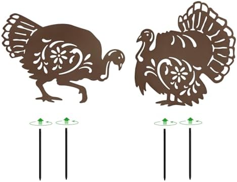 Metal Turkey Garden Stakes,Outdoor Thanksgiving Decorations Yard Art Decor