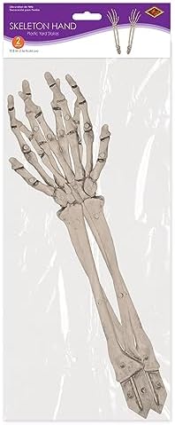 Beistle 2 Piece 17.5" Spooky Theme Plastic Skeleton Hand Yard Stakes, Scary Halloween Lawn Decorations, Celebrating with You Since 1900