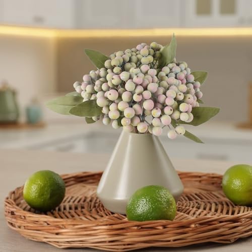Artificial Berry Stems, 6pcs Fake Green Spray Berry Picks for Home Office Decor