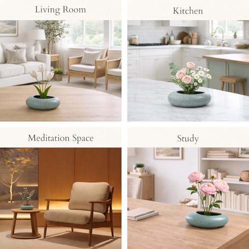 Japanese Flower Frog Vase Set – Japanese Artisan Celadon Glaze Flower Vase with Flower Frog, Modern Flower Arrangement Pot for Living Room Decor & Art Supplies, Gift Box for Flower Lover