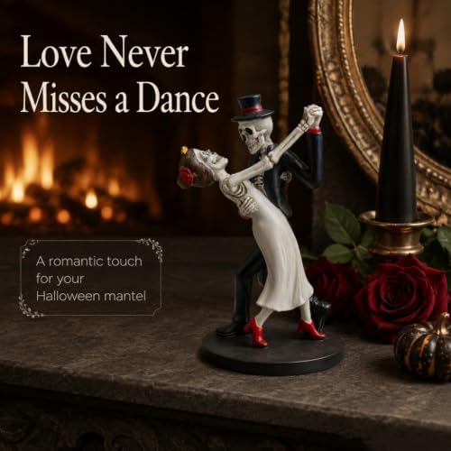 Skeleton Couple Dancing Figurine, Resin Bride and Groom Skeleton Statue, Gothic Halloween Tabletop Decor, Day of the Dead Home Decoration