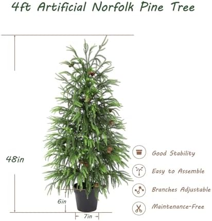 Bellacat 4ft UV Resistant Norfolk Pine Christmas Tree with Real Pinecones