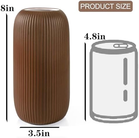 Ceramic Vase for Flowers – Modern Small Ribbed Textured Flower Vase for Home Decor, Pampas Grass, Decorative, Farmhouse, Coffee Table, Kitchen Centerpieces, Bookshelf and Home Living (Caramel)
