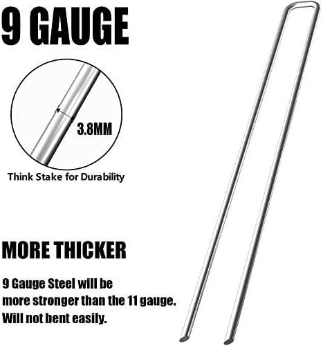 6'' 9 Gauge Heavy Duty Garden Landscape Staples, 125 Pack Anti-Rust Galvanized Garden Stakes, U-Shaped Lawn Sod pins