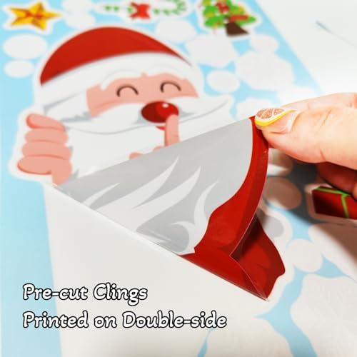 NEWMIAO Christmas Window Cling Stickers for Holiday Decorations, 9 Sheets Christmas Window Clings Snowflake Santa Claus Reindeer Snowman Xmas Decals for Glass Home Decor Party Supplies