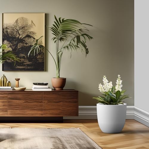 Kante 18" Dia Round Concrete Planter, Large Bowl Pot, White