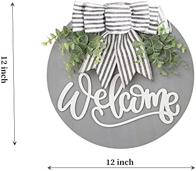 Welcome Sign for Front Door 12 in Wreath Decorations for All Seasons Grey