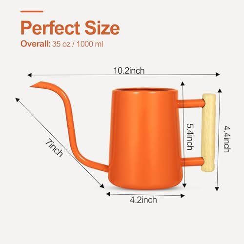 Watering Can Indoor Plants, 35 oz/1000 ml Metal Stainless Steel Watering Can Pot with Long Spout for Indoor House Plants Bonsai Outdoor Garden Flower Decorative (Orange)