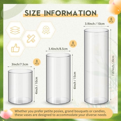 Nuogo 24 Pcs Plastic Cylinder Vases for Centerpieces 4''/6''/8'' Modern