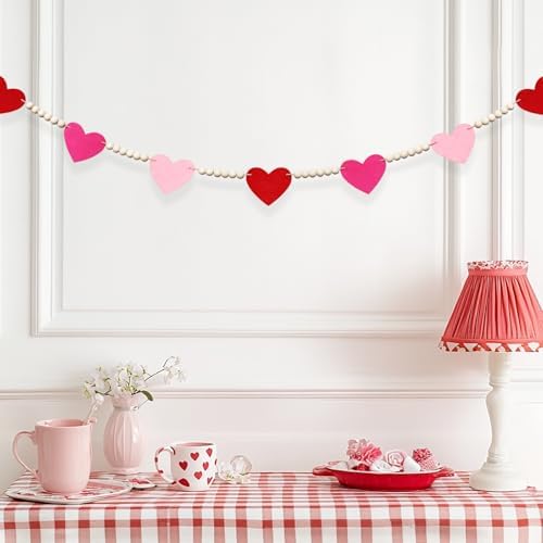 CESOF Valentines Garland Decorations, Hanging Felt Hearts Heart Garland