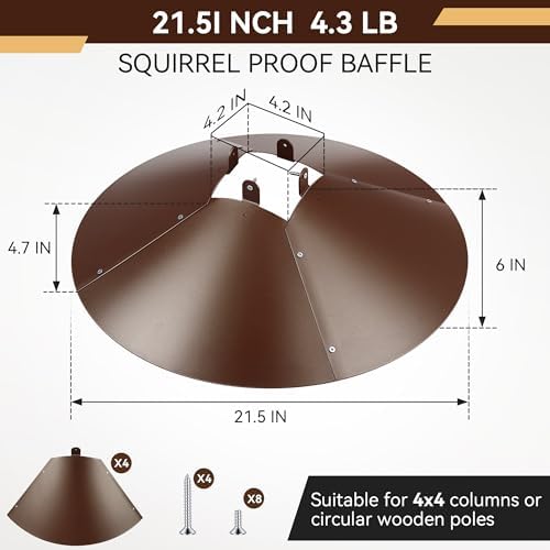Qualirey 21.5" Metal Squirrel Proof Baffle, for 4 x 4 Posts,Brown,1 Pack