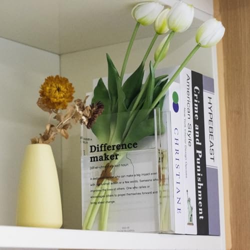 BuyCard Clear Acrylic Book Vase for Flowers, Transparent Flower Vase for Home Decor, Simplicity Bookshelf Decor, Unique Stuff for Book Lovers, Difference Maker, Gift to Motivate(Clear)