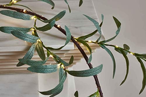Hairui Lighted Artificial Olive Garland 6FT 96 LED Fairy Lights Battery Operated, Faux Vine Lights with Timer for Spring Christmas Holiday Fireplace Decor