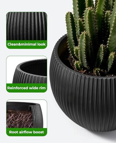 homenote 14.5/12/9.7 Inch Large Plastic Flower Pots with Drainage (3 Pcs)
