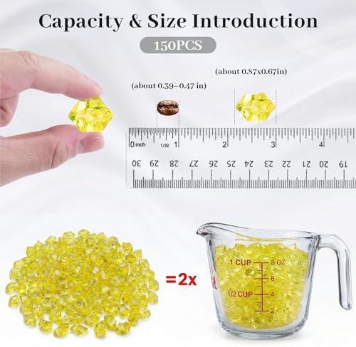 DomeStar Yellow Fake Ice Rocks, 150 PCS Acrylic Crystal for Vase Fillers