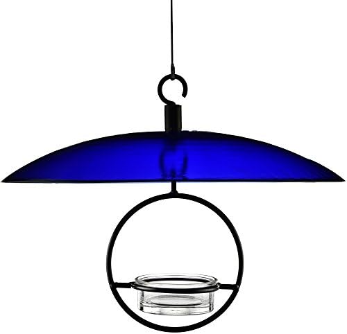 Recycled Glass Bird Feeder Dome with Dual Hooks, Cobalt Blue