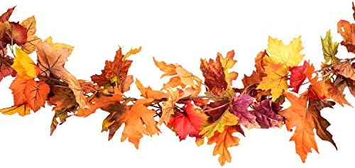 DearHouse 2 Pack Fall Garland Maple Leaf, 5.9Ft/Piece Hanging Vine Garland Artificial Autumn Foliage Garland Thanksgiving Decor for Home Wedding Fireplace Party Christmas (Orange)