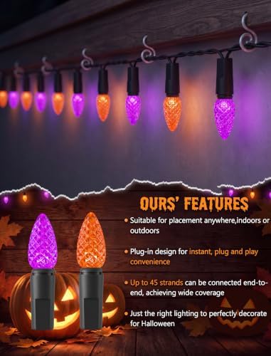 SUNSGNE 23FT C3 Halloween String Lights, 50 LED Orange Purple Lights