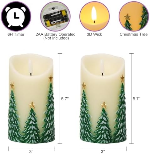 Eldnacele Christmas Flameless Pillar Candles Battery Operated with 6H Timer