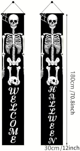 BlissYard Halloween Skeleton Welcome Door Banner 12x71 Inch Scary Sign Outdoor Porch Decoration Haunted House Party Wall Hanging Door Banner