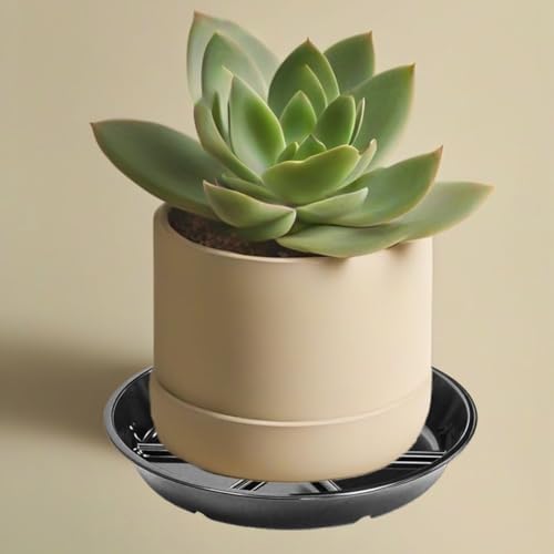 Plant Saucer Pot Tray 14 inch, 4 Packs Flower Planter Saucers and Drip Trays, Heavy Duty Round Plastic Flower Plant Dish Pant Plate to Catch Water for Indoor & Outdoor, Black