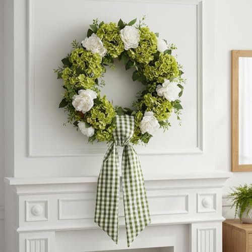 2 Pack Green White Plaid Wreath Sash Front Door Decoration, Blank Sashes Spring St Patrick Wedding Holiday Party Bow Ribbon Bundle Indoor Outdoor Farmhouse