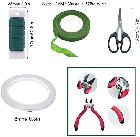 Floral Arrangement Tool Kit, Woohome 2 Style Tape Stem Wrap, 2 Style Floral Wire, Wire Cutter, Scissors and Head Pins for Wedding Bouquet DIY