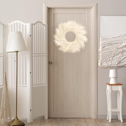 Sggvecsy Pampas Grass Wreath 26’’ Faux Pampas Wreath for All Seasons Artificial Pampas Wreath Christmas Decor Boho Wall Decor for Front Door Farmhouse Fall Autumn Xmas Spring Wreath Decoration (Biege)