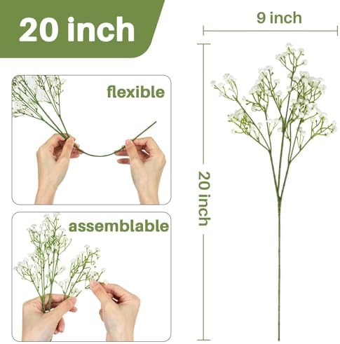 Sukh 30 Babys Breath Artificial Flowers - White Fake Gypsophila for Wedding