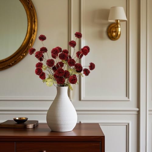 DuHouse 9pcs Faux Silk Pompon Mum Small Chrysanthemum Ball Burgundy