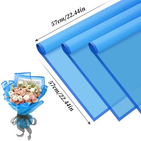 Rumvan Flower Wrapping Paper, 20 Sheets, Waterproof, Floral Bouquet Design, for Wedding, Birthday Gift, DIY Florist Supplies (Translucent white) (Royal Blue, 20 Sheets)