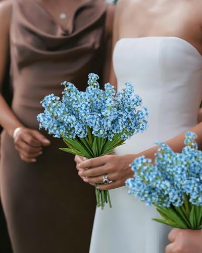 Oairse 5Pcs Small Artificial Flowers, Silk Blue Flowers with Stems Faux Hyacinth Flower for Centerpiece Spring Floral Stems for Vases Fillers Farmhouse Fake Wildflowers for Home Kitchen Table Decor