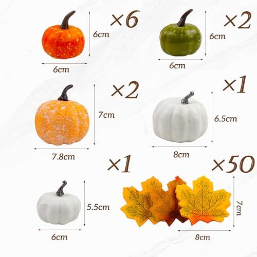 SITUMEIZI Fake Fall Leaves Set Autumn Leaves with Mini Pumpkin for Farmhouse Harvest Thanksgiving Table Decor 52 Pcs